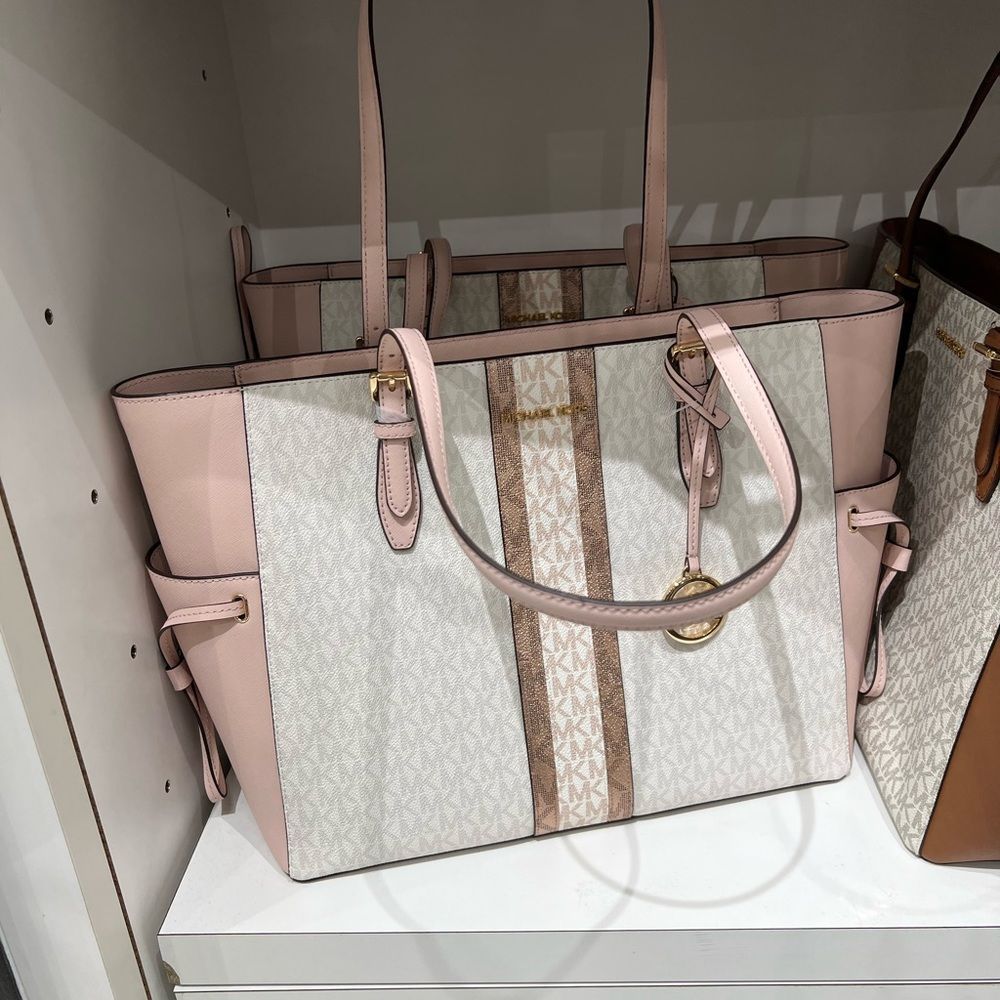 BUNDLE Michael Kors Gilly Large Drawstring Travel Tote Shoulder PwD Blush Wallet - Picture 8 of 16